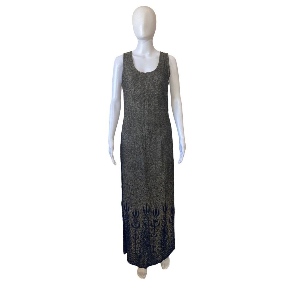 Peruvian Connection Merajut Tank Dress Black Gold Metallic Long Maxi Length